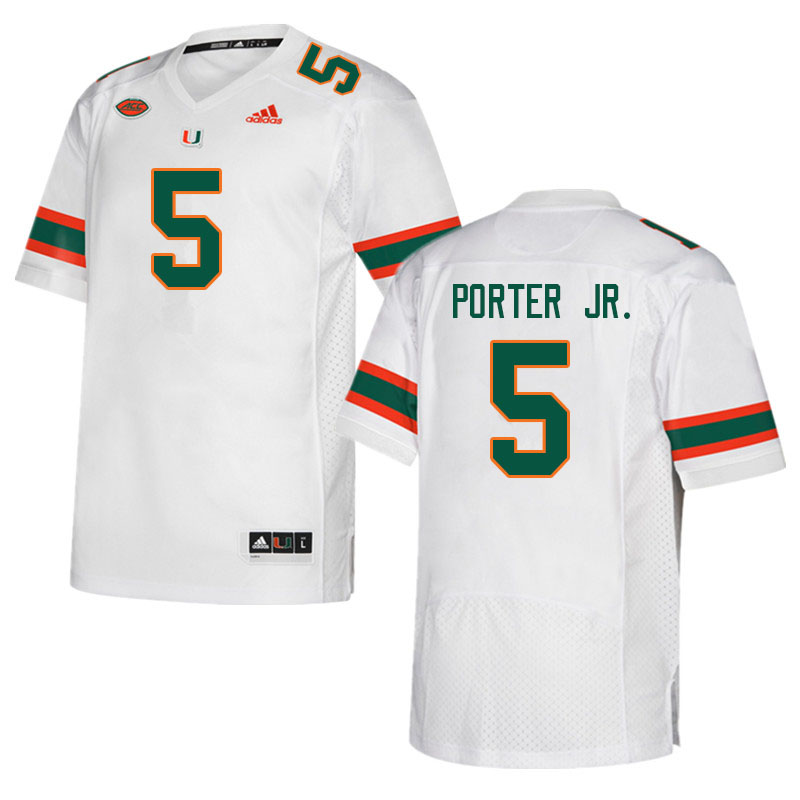 Men #5 Daryl Porter Jr. Miami Hurricanes College Football Jerseys Sale-White